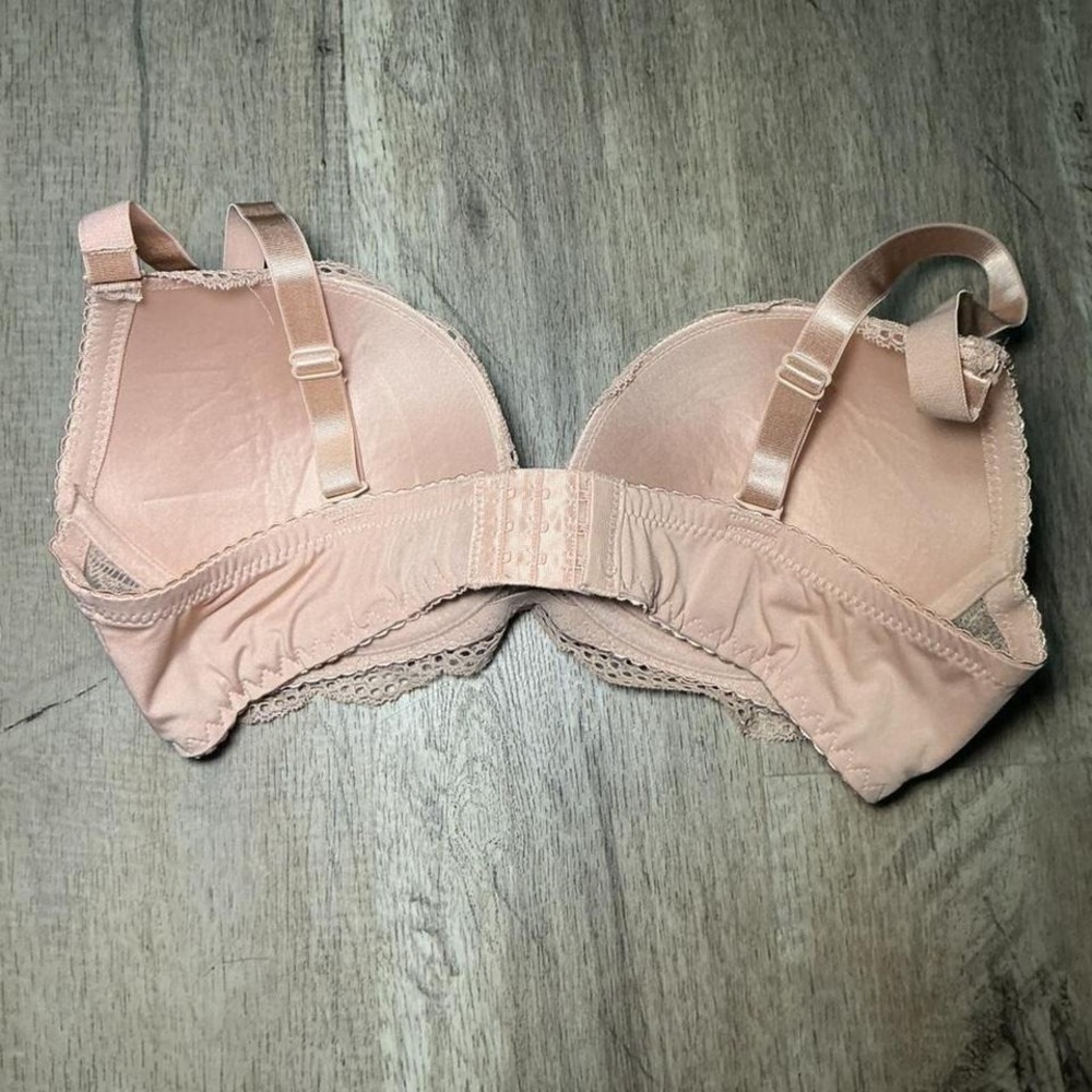 Pink Lace Balconette Padded Bra Size 38C Blush Adjustable Straps Underwire - Picture 4 of 6
